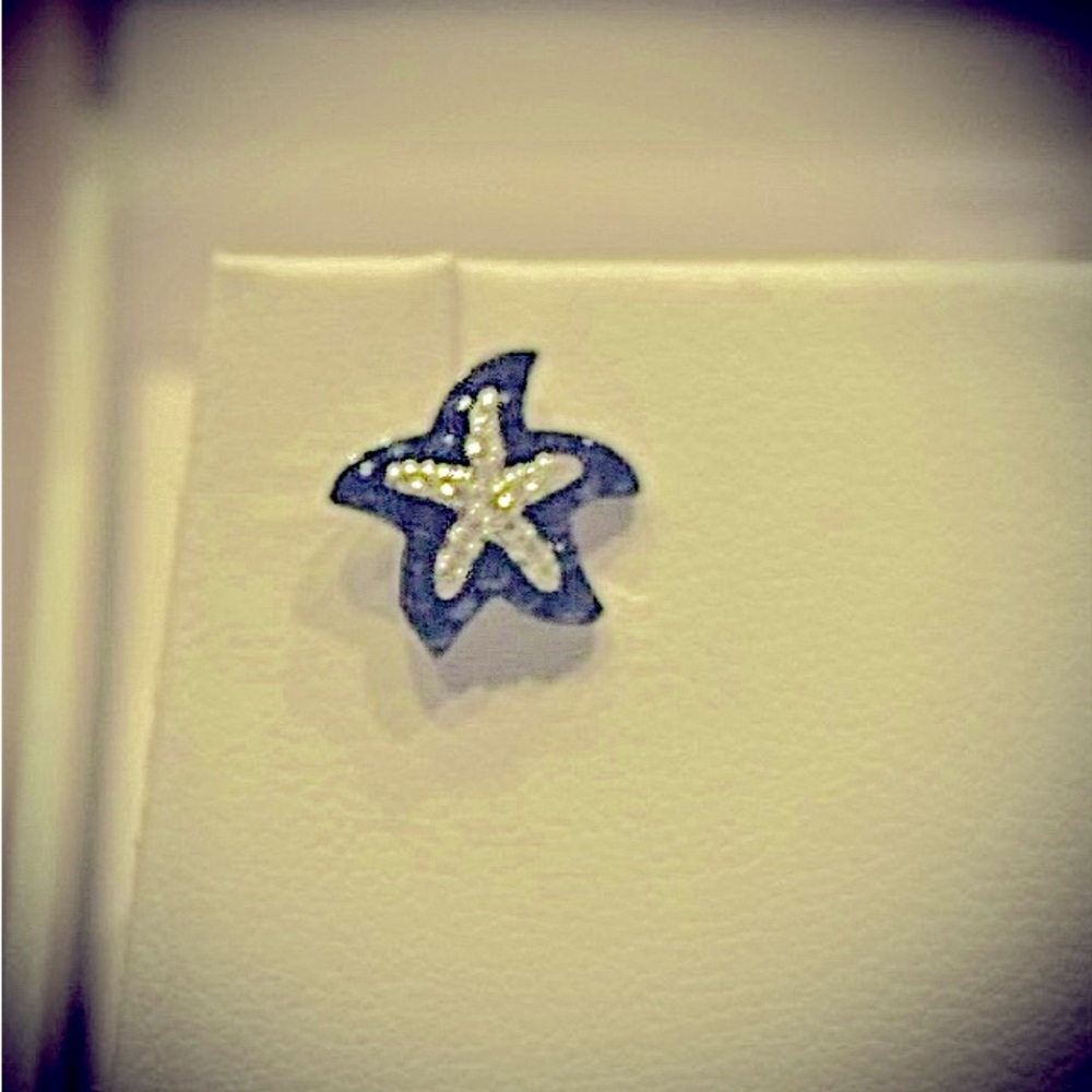 EFFY Diamond and Sapphire Starfish Earring 14k WG - Sea Side Collection, LN - Picture 5 of 6